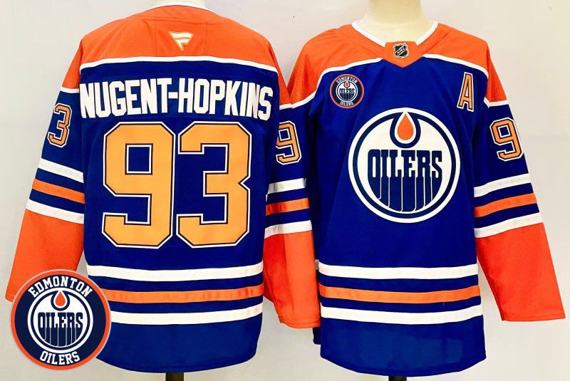 Men Edmonton Oilers #93 Nugent-Hopkins Blue Fanatics 2025 NHL Jersey style 1